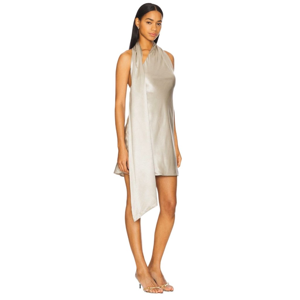Auteur Studio Cassidy Dress In Grey Small New Womens Silver Satin Mini — image 3 of 8